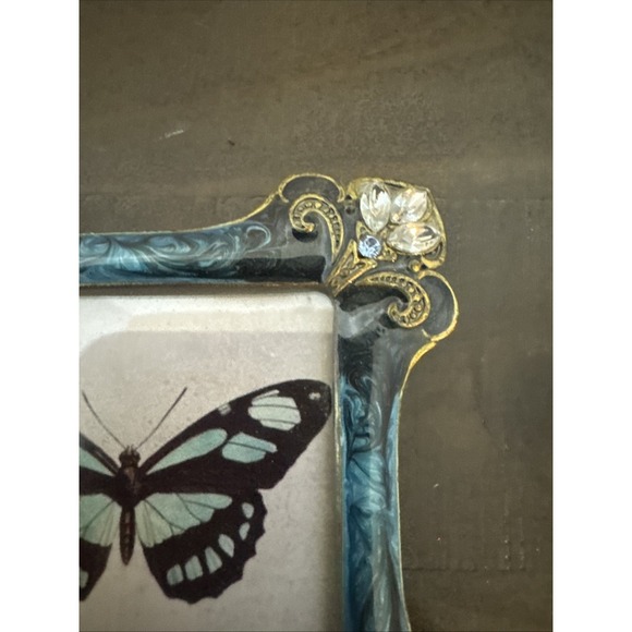 Blue Green Enamel & Clear Rhinestone Square Picture Frame 2 1/2" x 2 1/2" - Picture 4 of 8